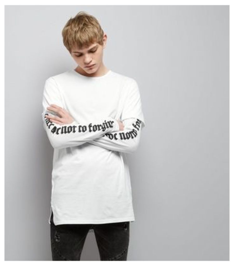 White Layered Forgive Print Sleeve Longline T-Shirt