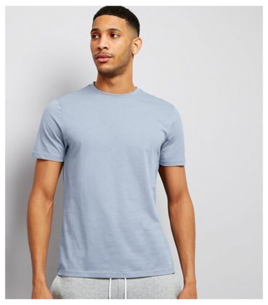 Pale Blue Cotton Crew Neck T-Shirt