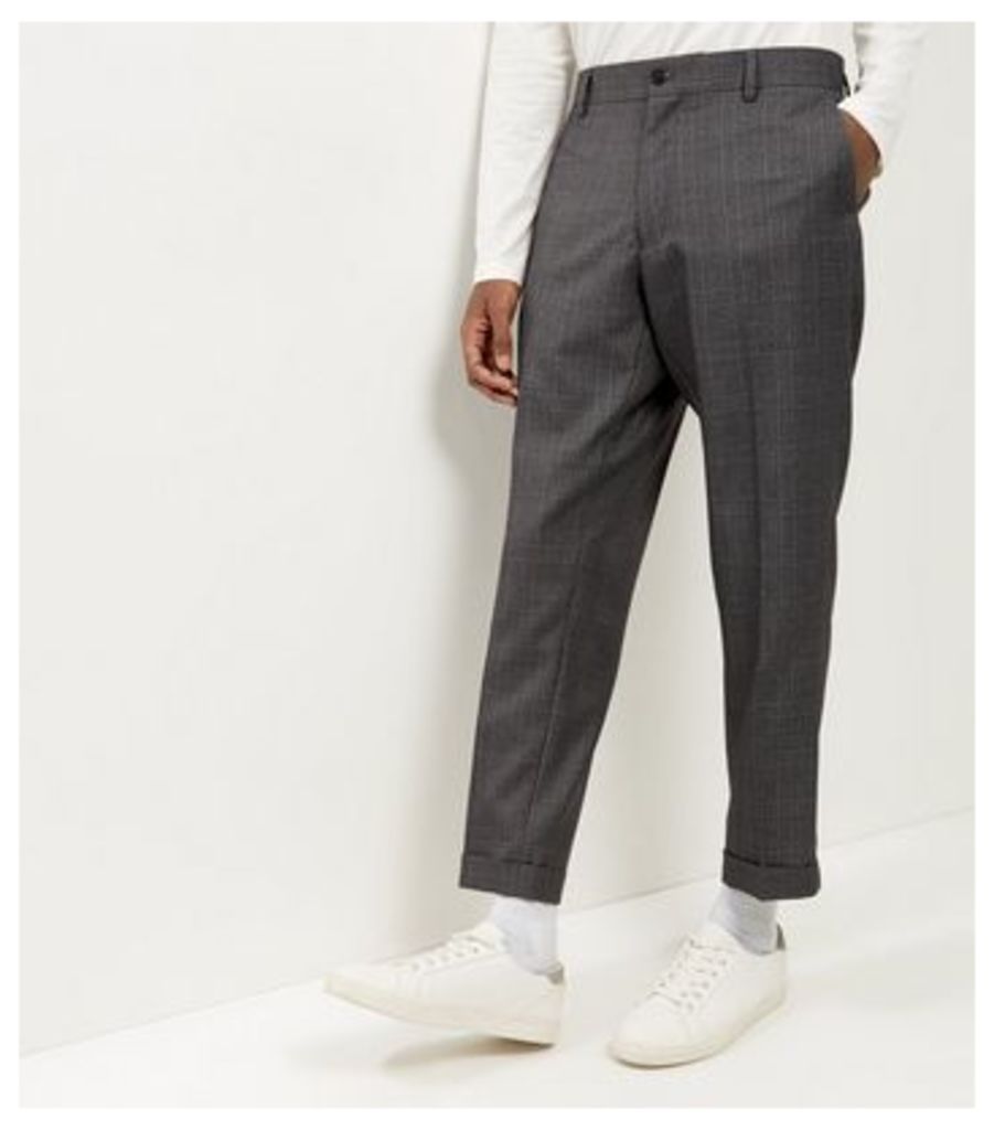 Light Grey Check Cropped Suit Trousers