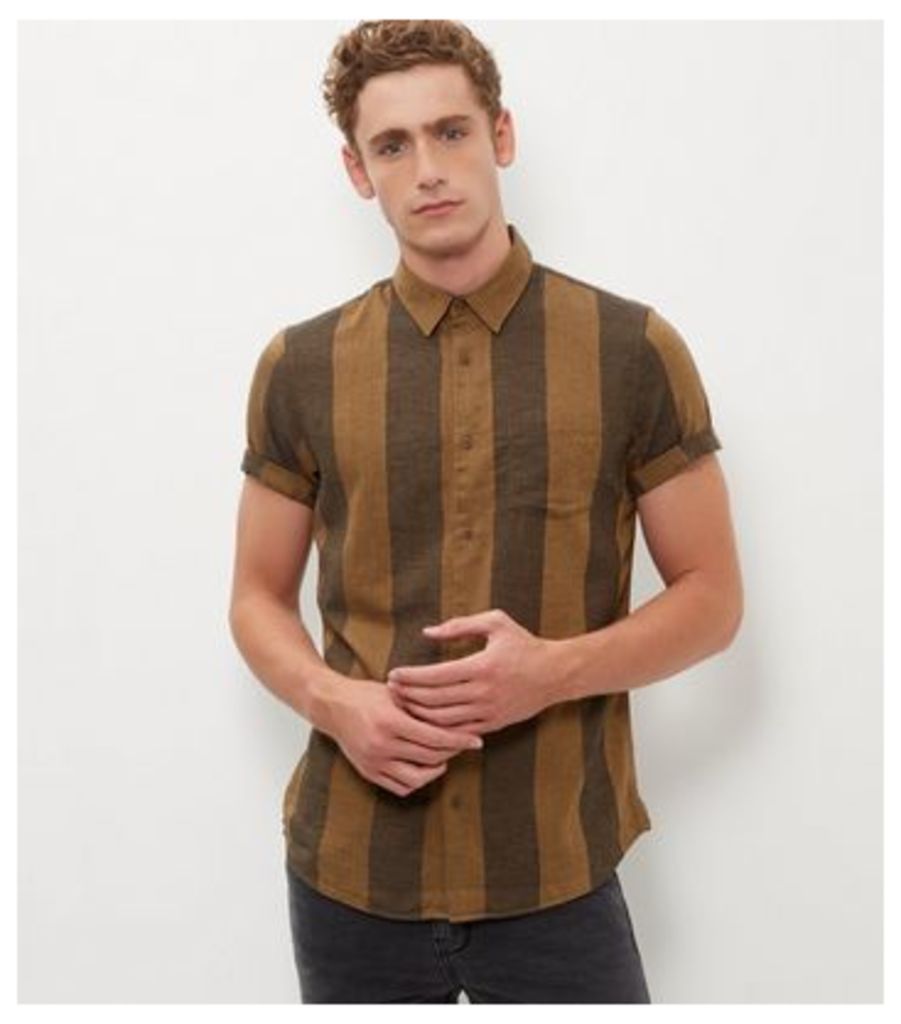 Brown Stripe Short Sleeve Shirt