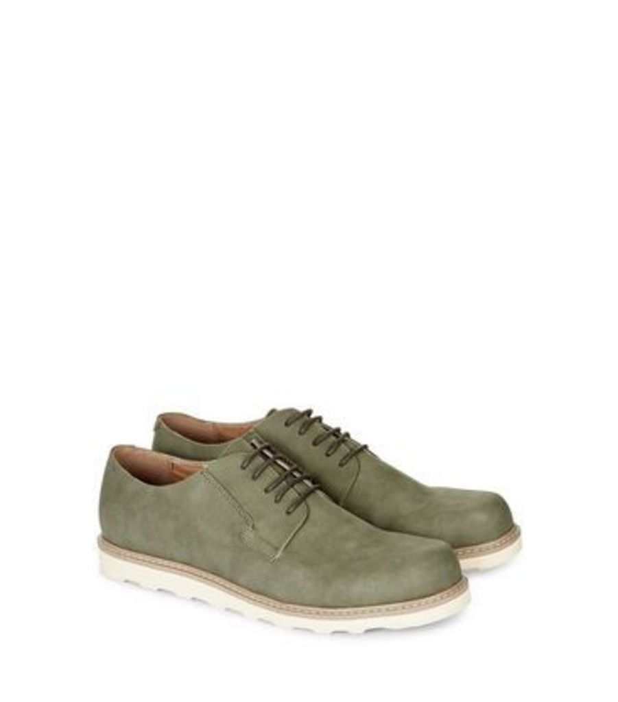 Olive Green Suedette Contrast Sole Derby Shoes