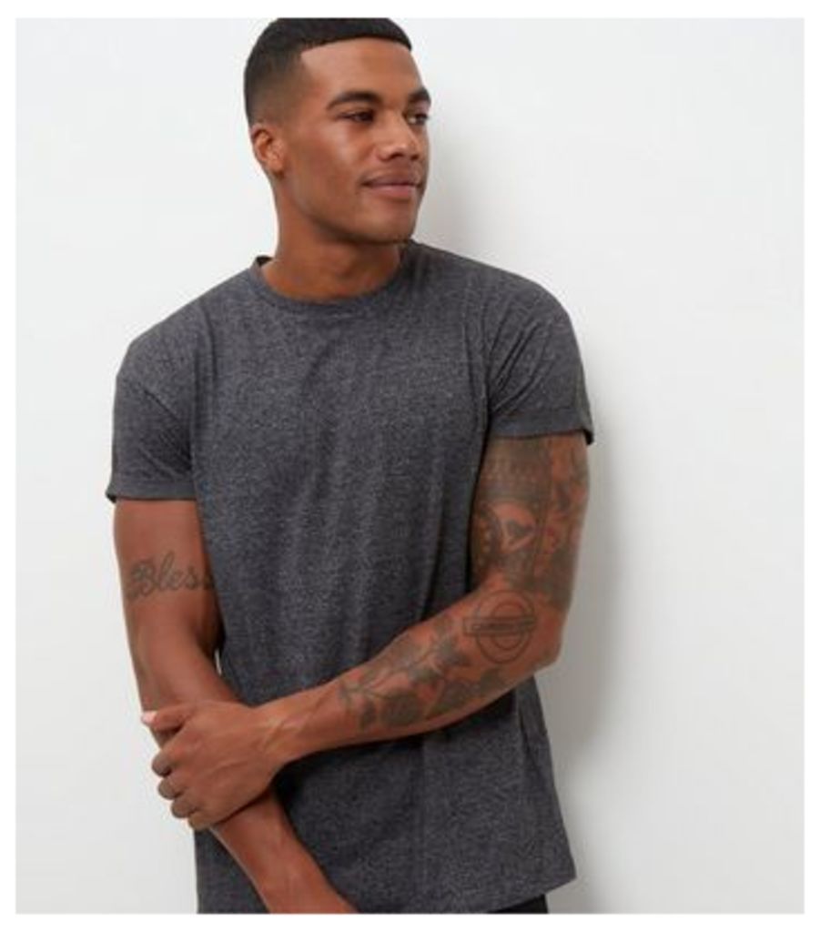 Grey Rolled Sleeve T-Shirt New Look