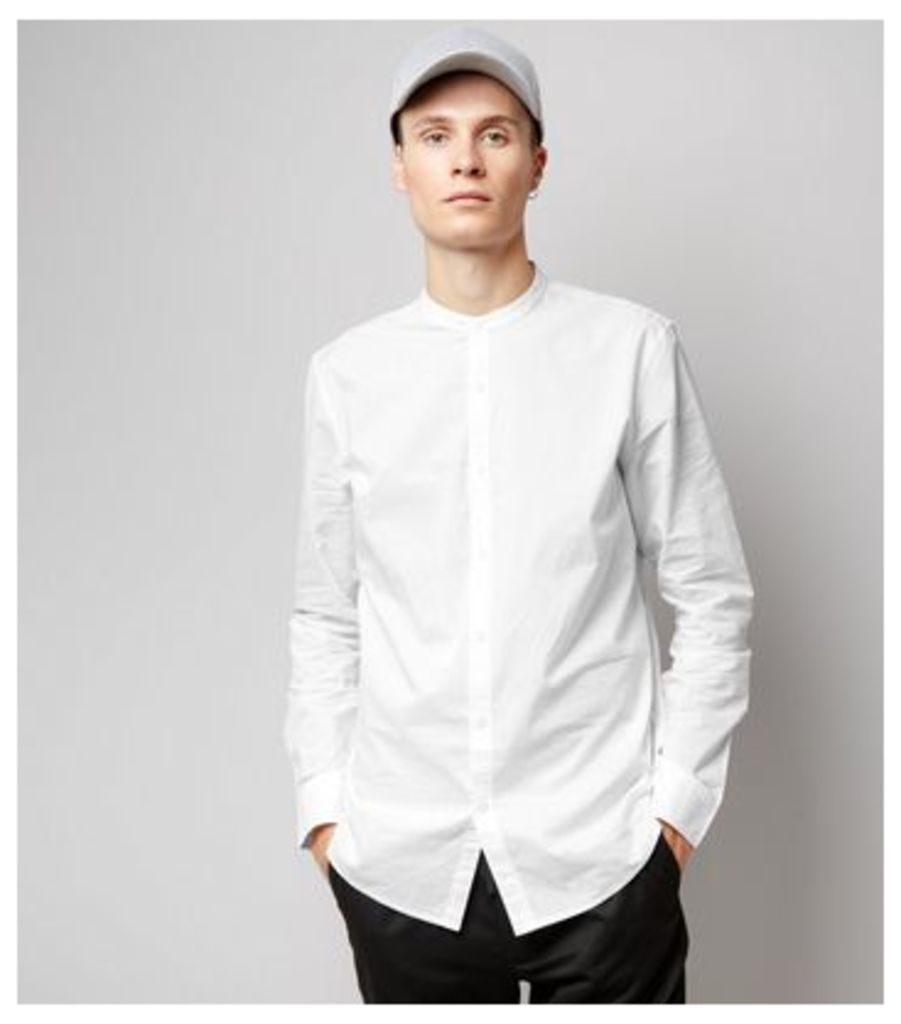 White Cotton Grandad Collar Long Sleeve Shirt