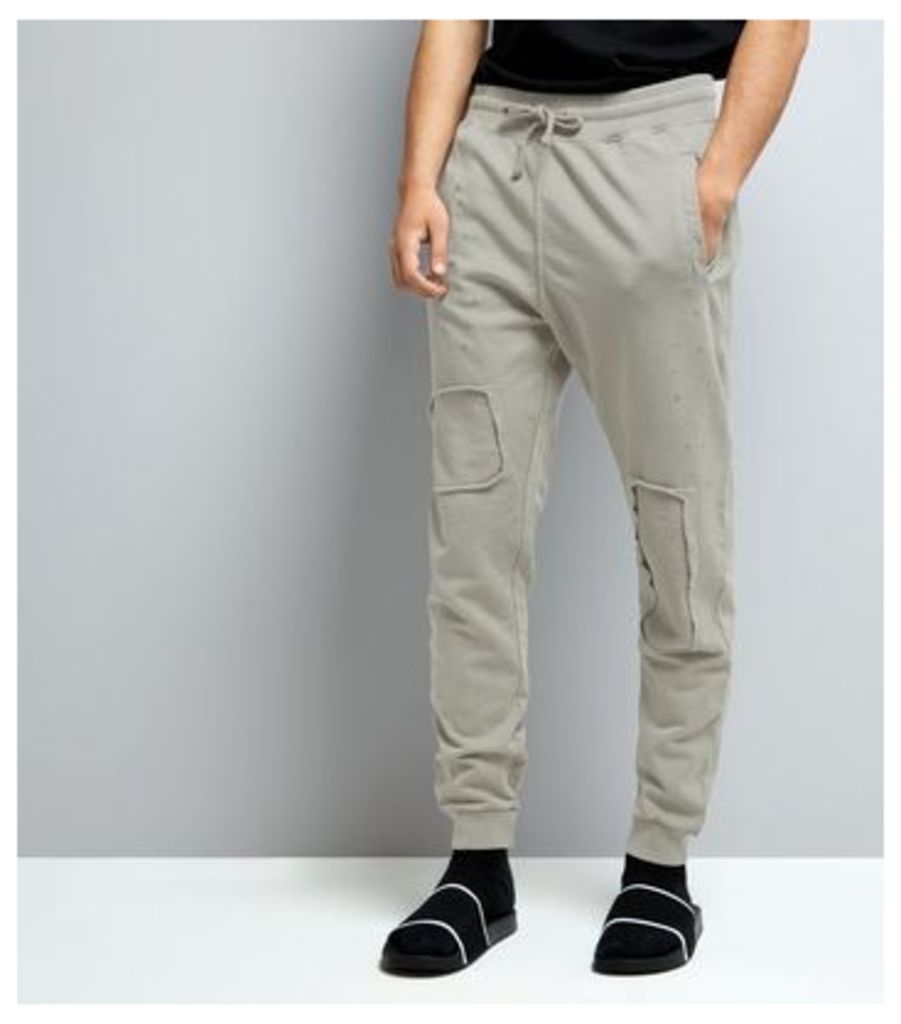 Stone Patch Detail Ripped Joggers