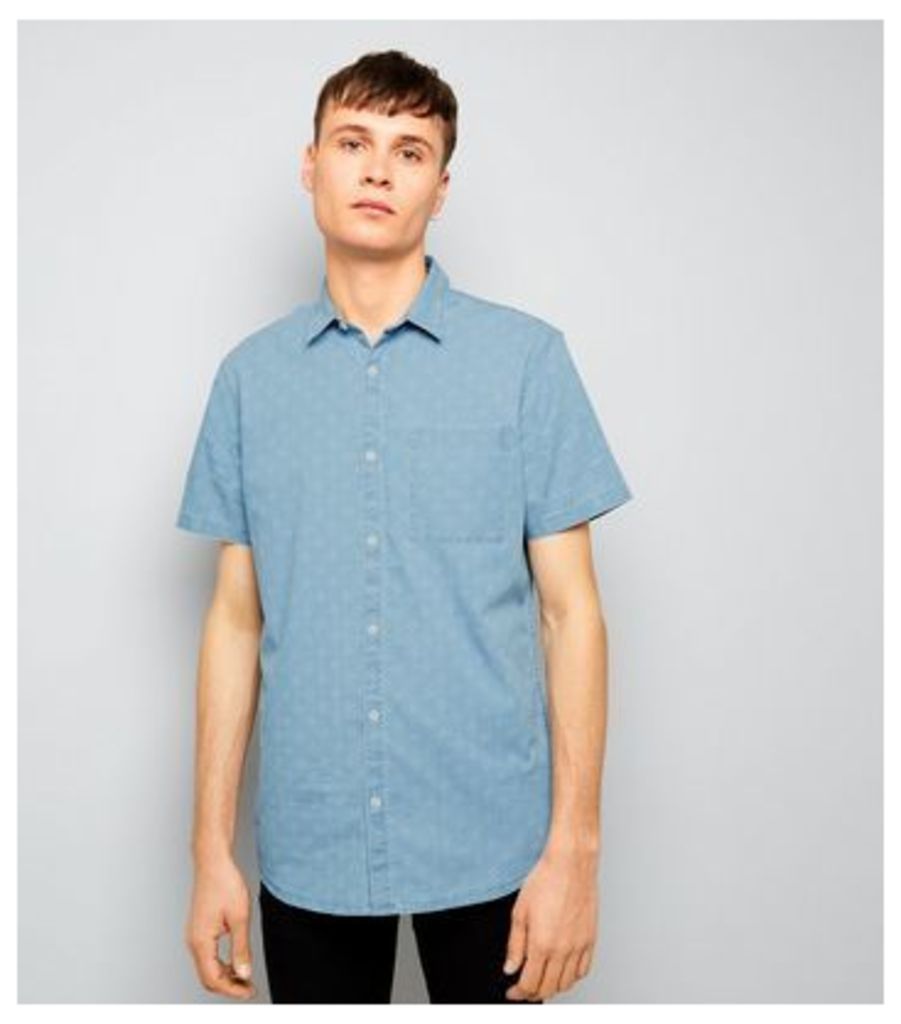 Blue Patterned Short Sleeve Denim Shirt New Look