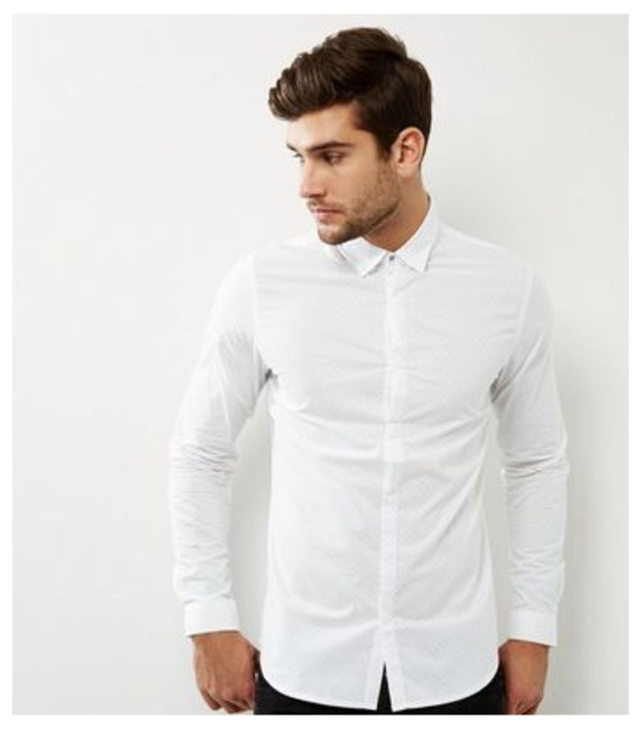 White Geomtric Long Sleeve Shirt