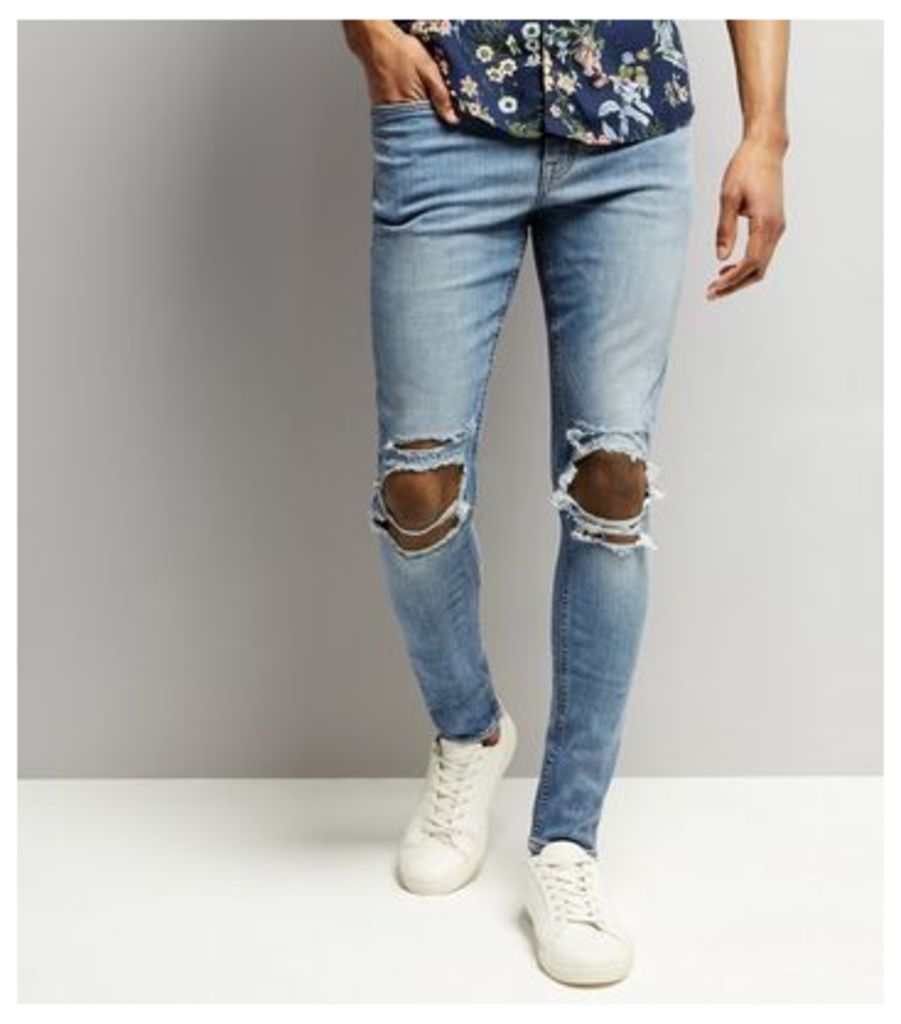 Pale Blue Light Wash Ripped Knee Super Skinny Jeans New Look