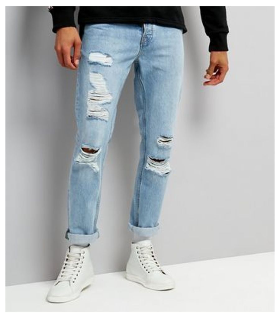 Pale Blue Light Wash Ripped Slim Leg Jeans New Look
