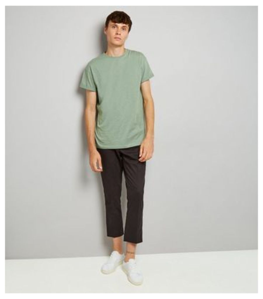 Pale Green Rolled Sleeve T-Shirt New Look