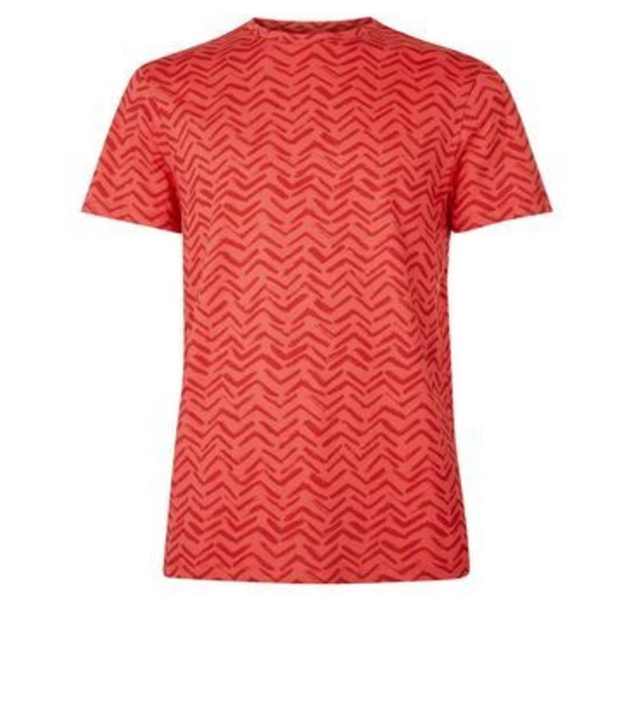 Red Chevron Print T-Shirt New Look