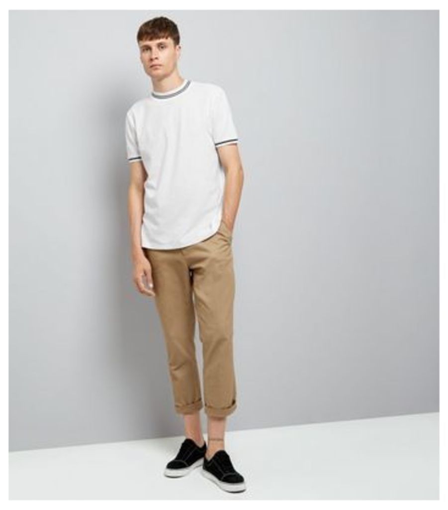 White Contrast Neck Trim T-Shirt New Look