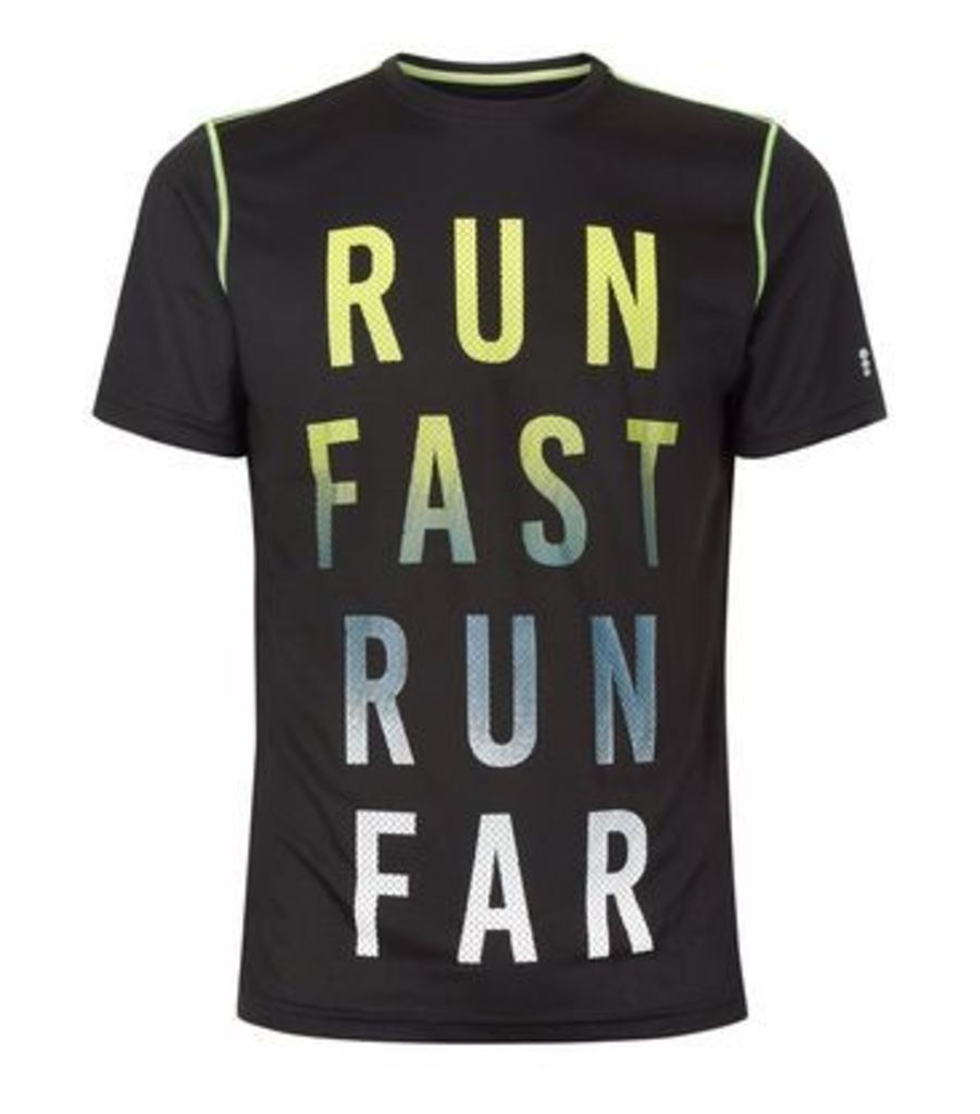 Black Run Fast Run Far Sports T-Shirt New Look