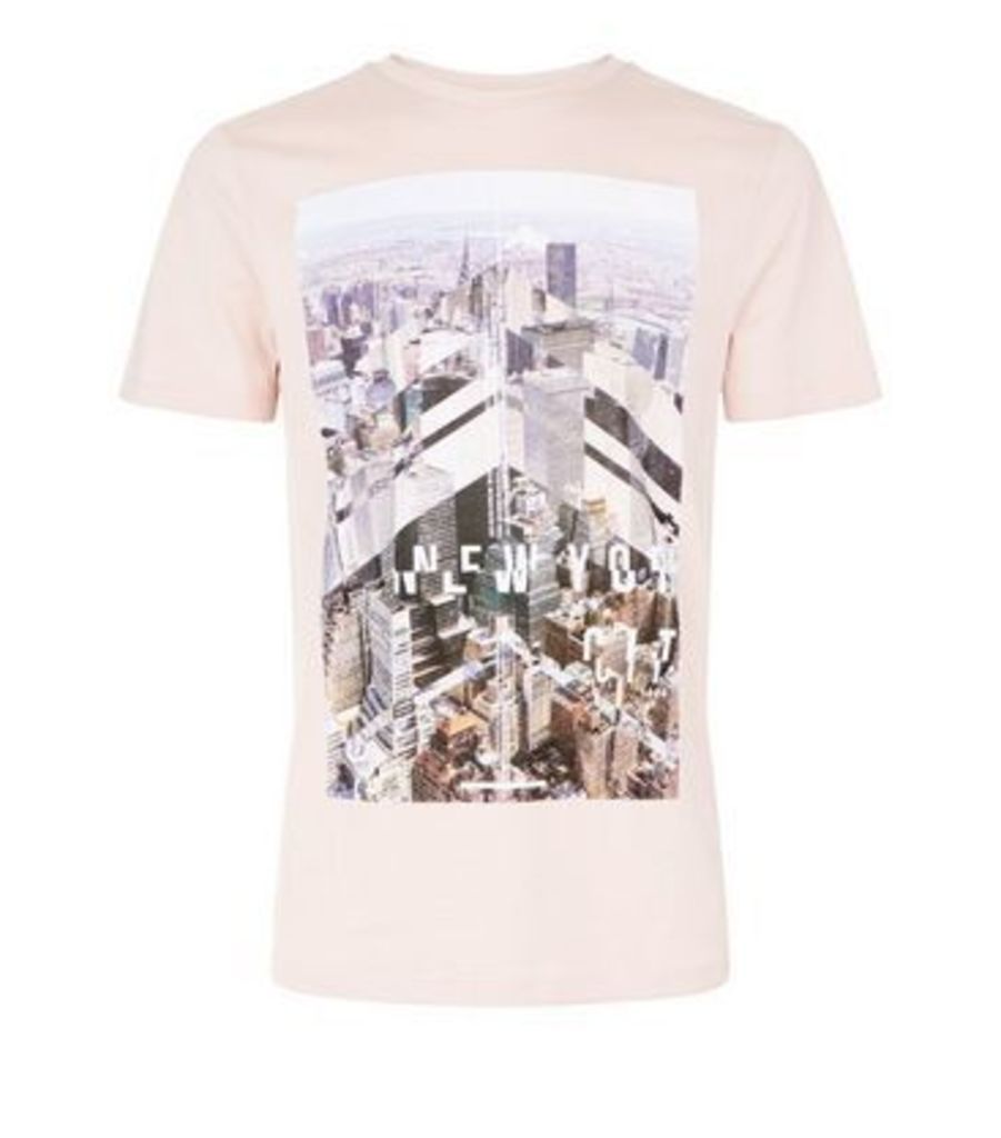 Shell Pink New York Print T-Shirt New Look