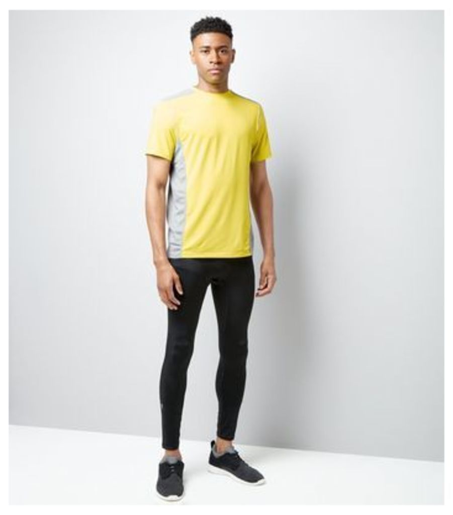 Yellow Panelled Short Sleeve Sports T-Shirt New Look