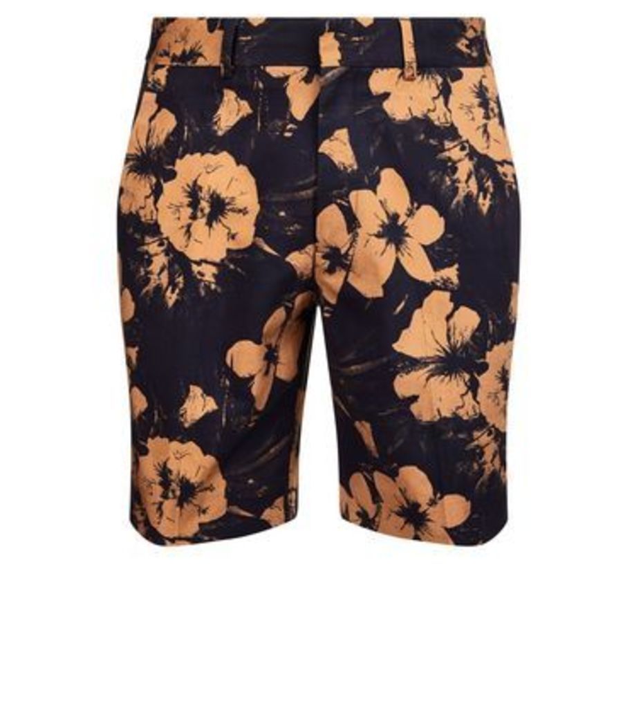 Navy Floral Print Tailored Shorts New Look