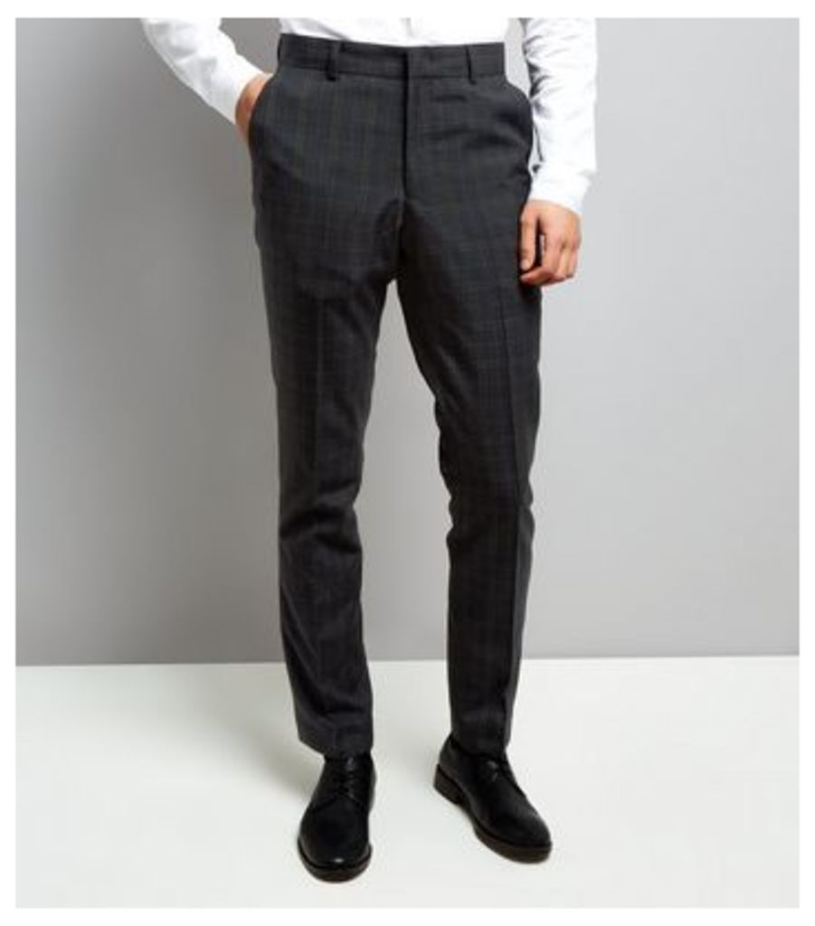 Navy Check Suit Trousers New Look