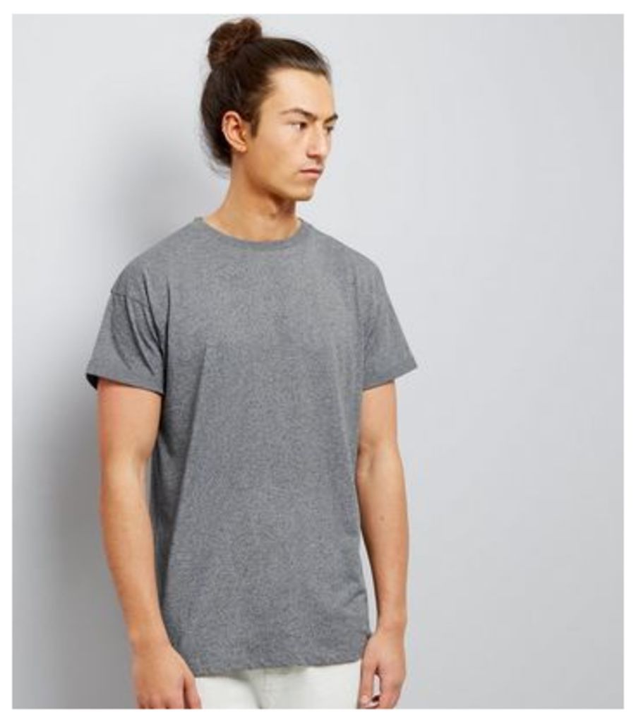 Light Grey Roll Sleeve T-Shirt New Look