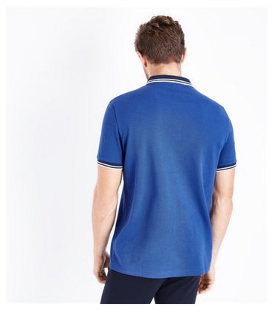 Blue Contrast Trim Polo T-Shirt New Look