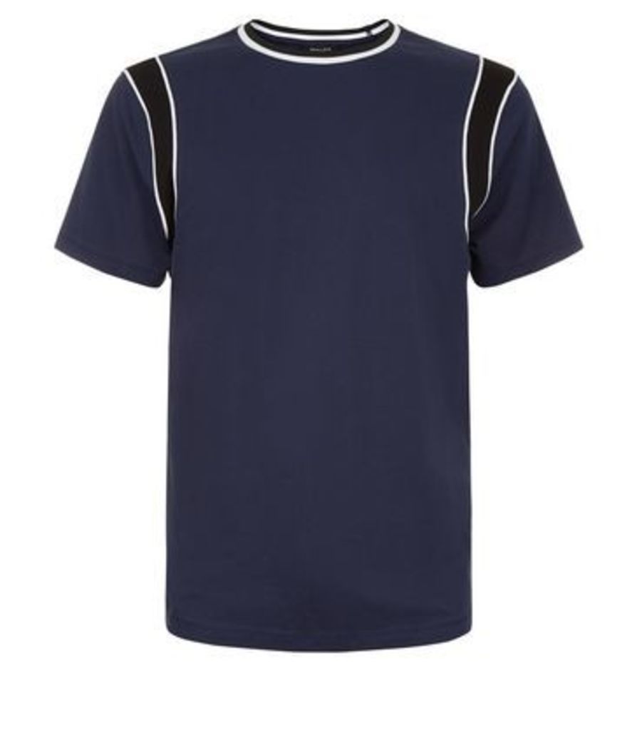 Navy Colour Block Panelled Sleeve T-Shirt New Look
