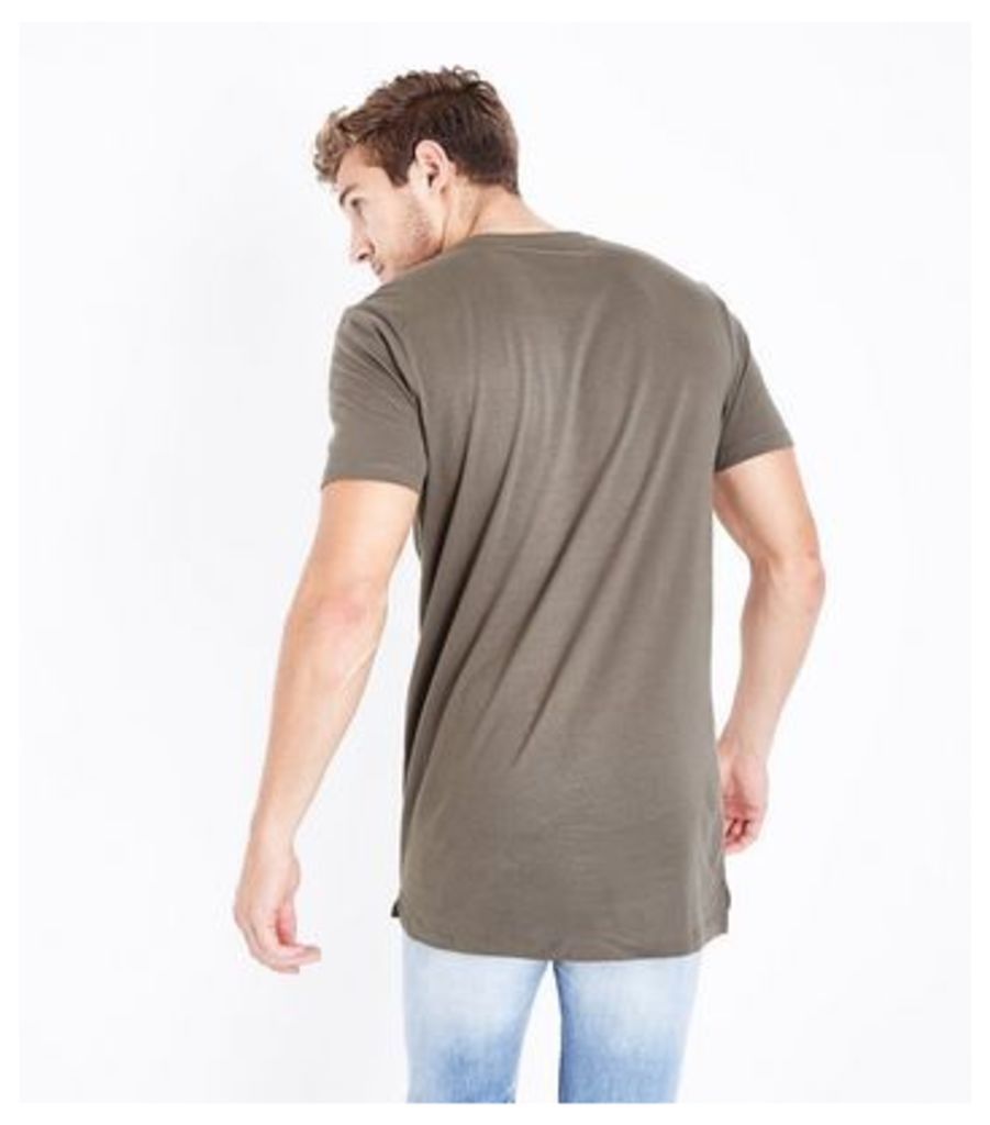 Khaki Longline T-Shirt New Look