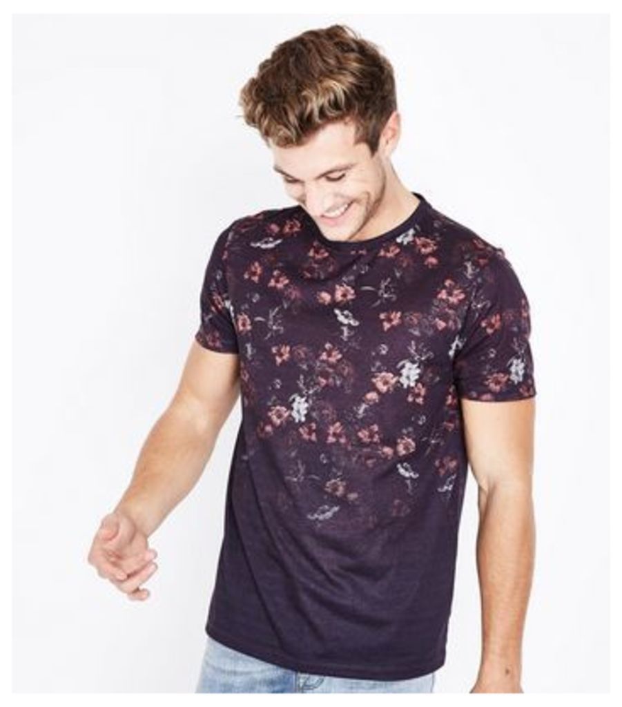 Black Floral Print Ombre T-Shirt New Look