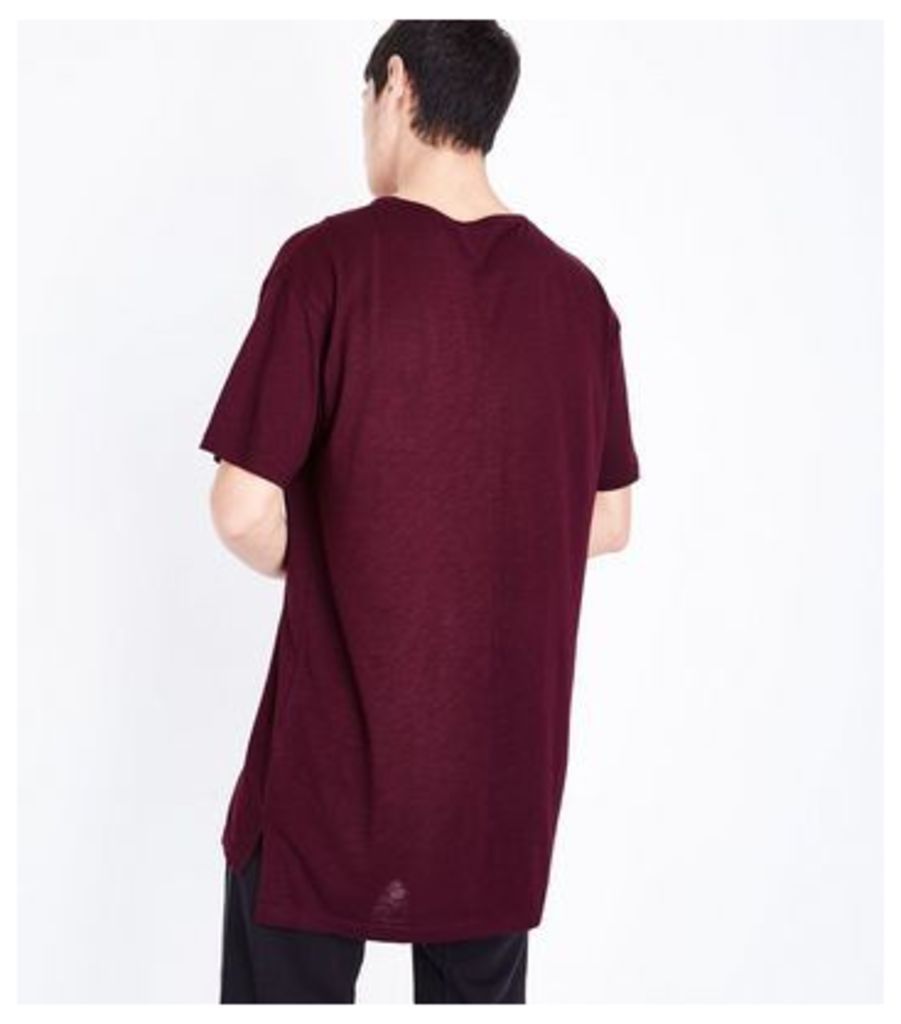 Burgundy Split Hem Longline T-Shirt New Look