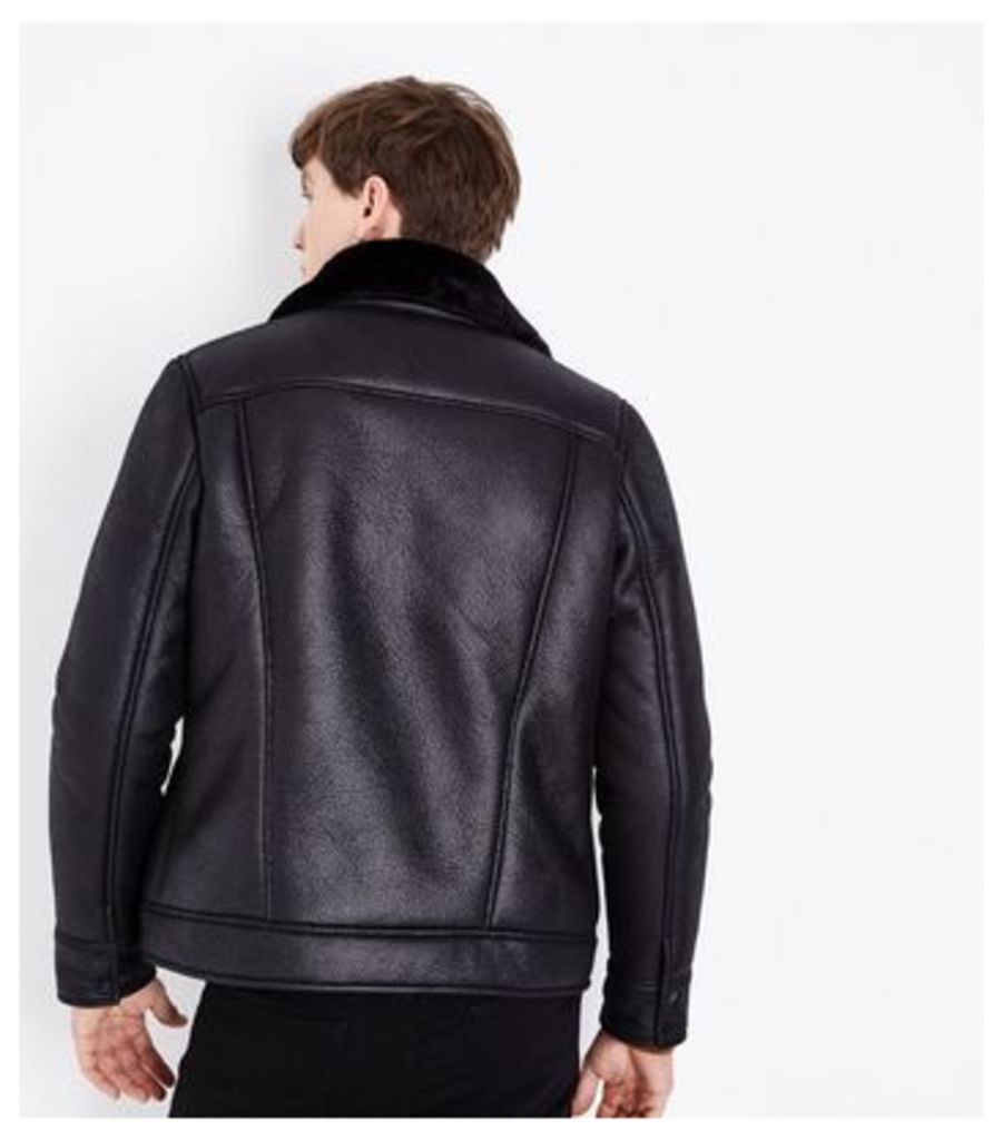 Black Faux Fur Collar Western Jacket New Look