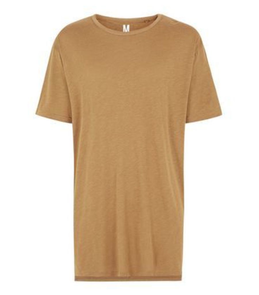 Tan Split Hem Longline T-Shirt New Look