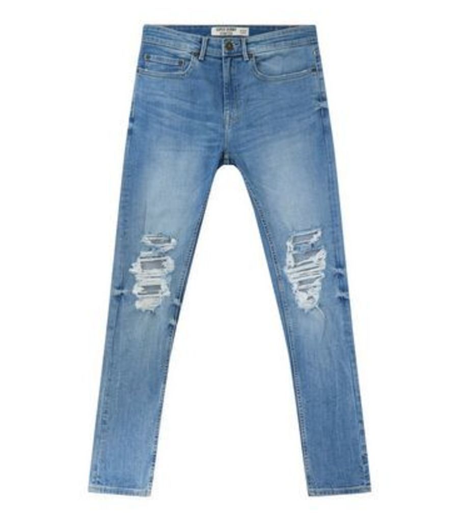 Pale Blue Ripped Knee Stretch Super Skinny Jeans New Look