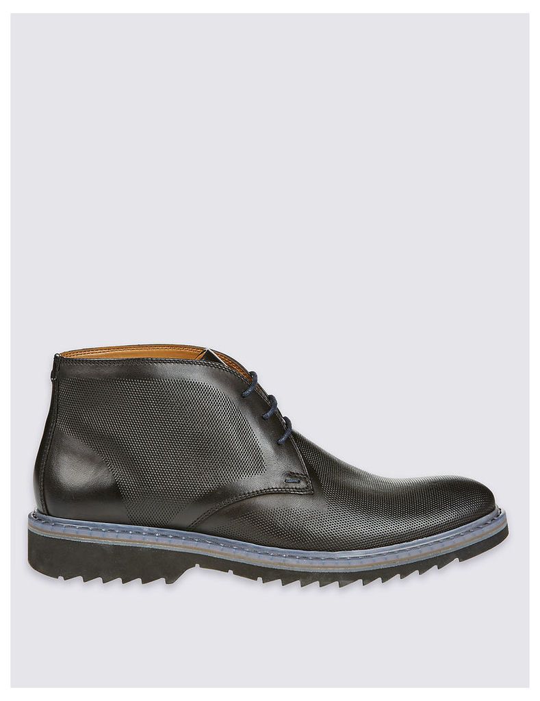 M&S Collection Leather Lace-up Embossed Chukka Boots