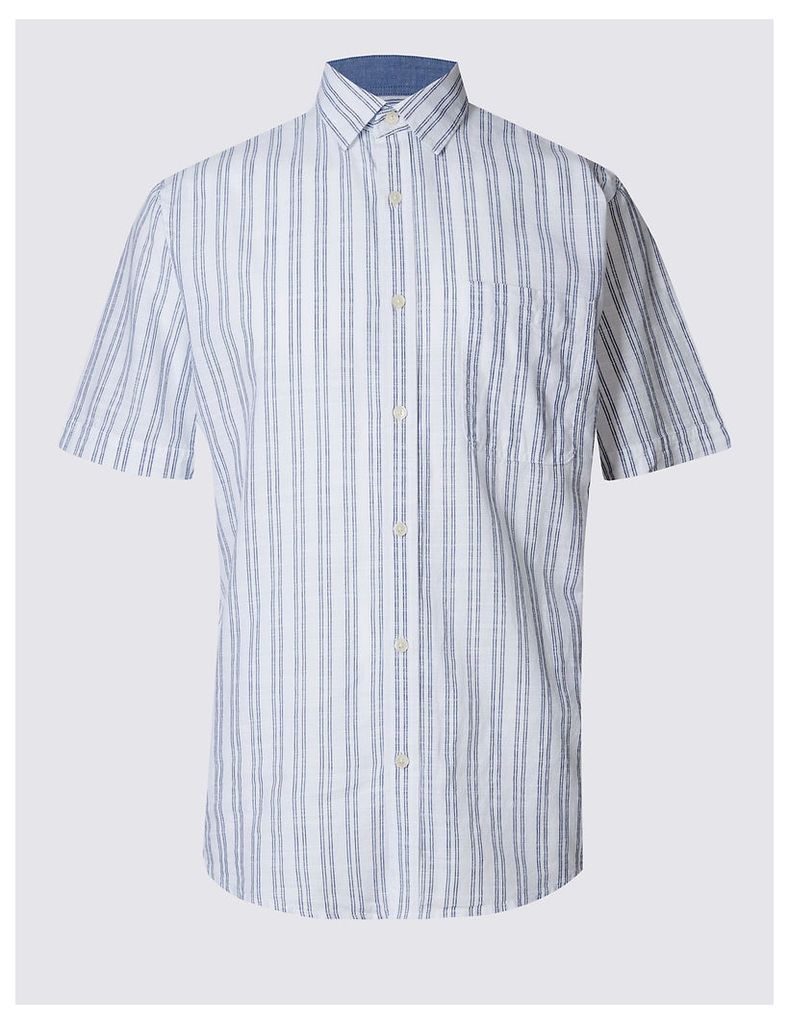 M&S Collection Pure Cotton Striped Shirt with Pocket