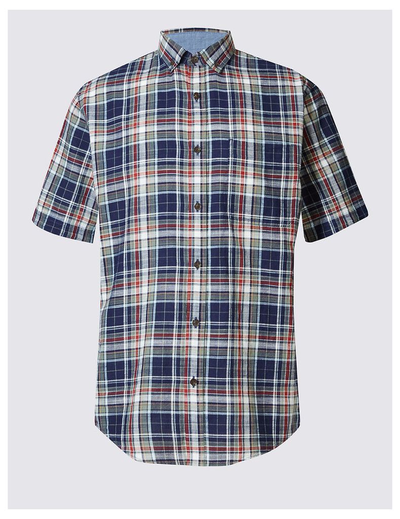 M&S Collection Pure Cotton Checked Shirt with Pocket