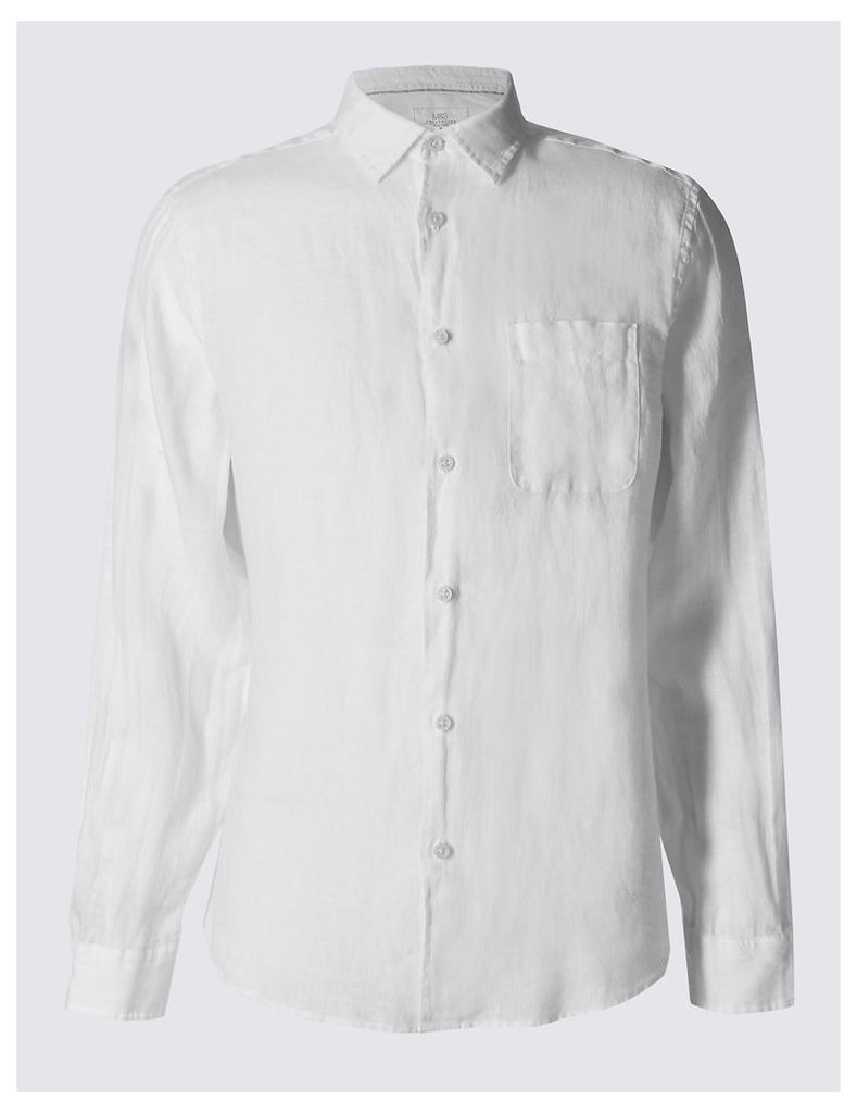 M&S Collection Pure Linen Easy Care Shirt with Pocket