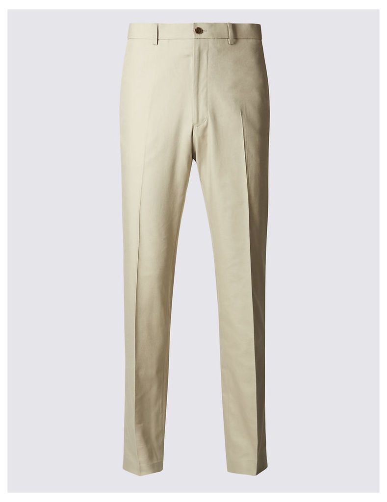 M&S Collection Pure Cotton Textured Tailored Fit Trousers