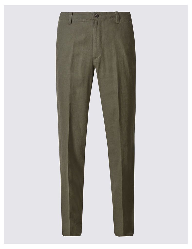 M&S Collection Regular Fit Linen Rich Trousers