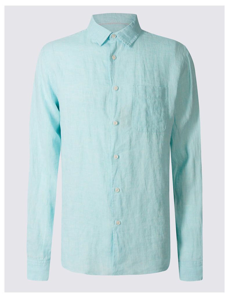 M&S Collection Pure Linen Easy Care Shirt with Pocket