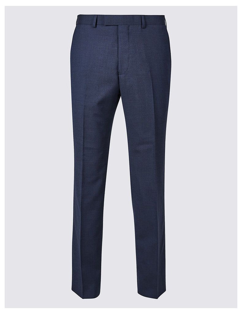 M&S Collection Luxury Big & Tall Indigo Textured Regular Fit Wool Trousers