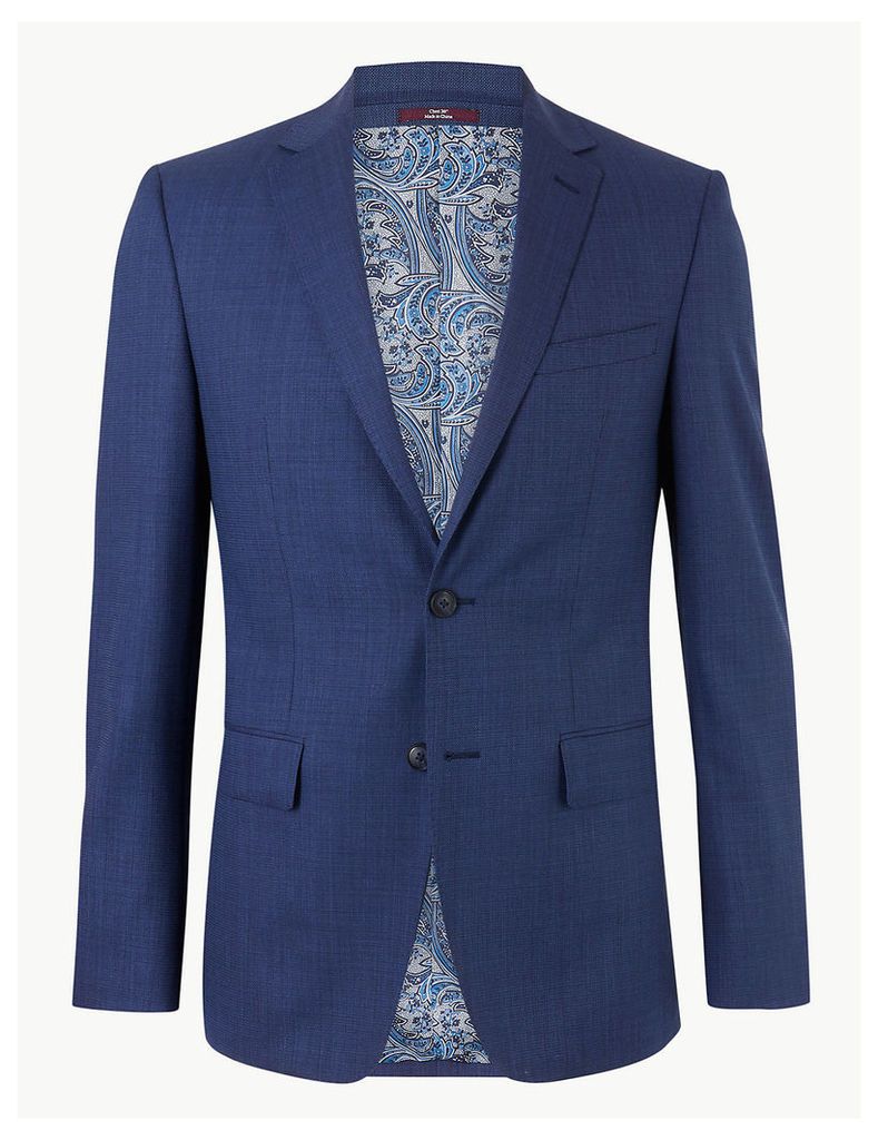 M&S Collection Luxury Blue Textured Slim Fit Wool Jacket