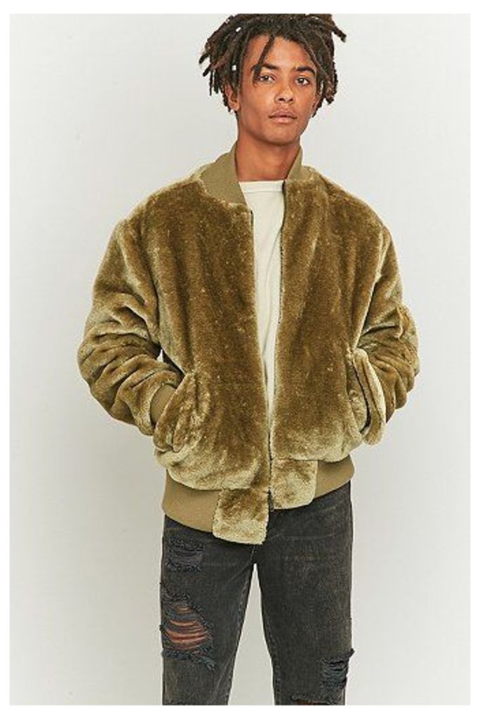 The New County Faux Fur Olive Bomber Jacket, Green