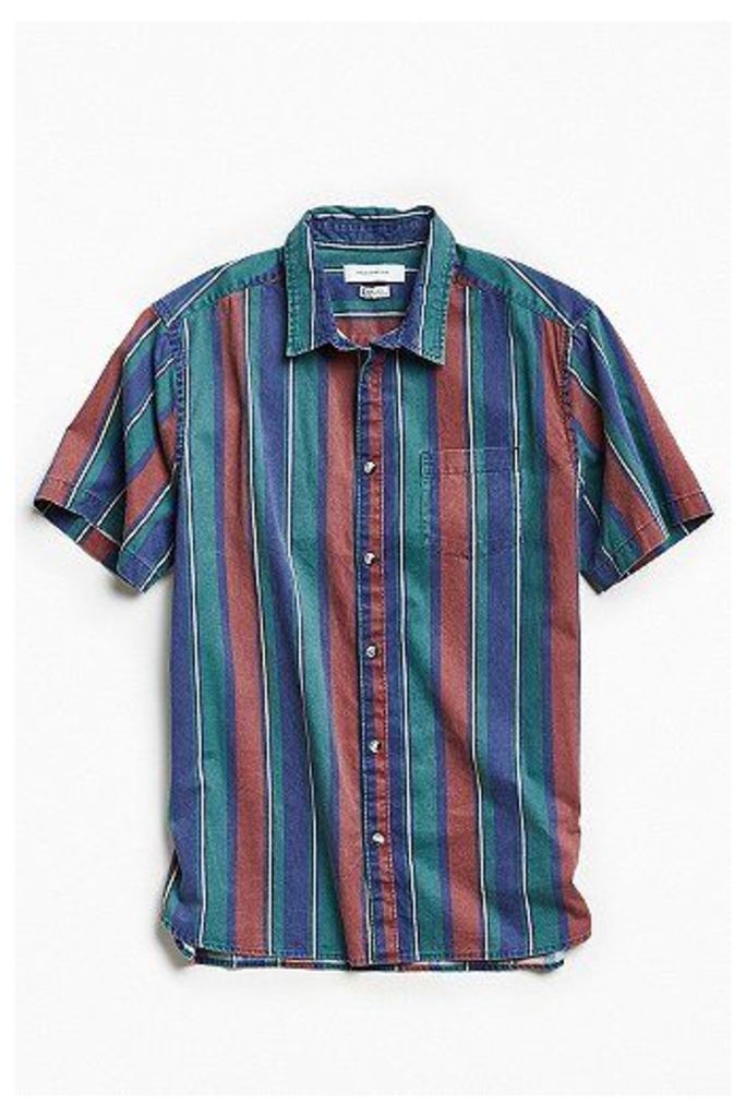 UO '90s Stripe Short Sleeve Button-Down Shirt, NAVY