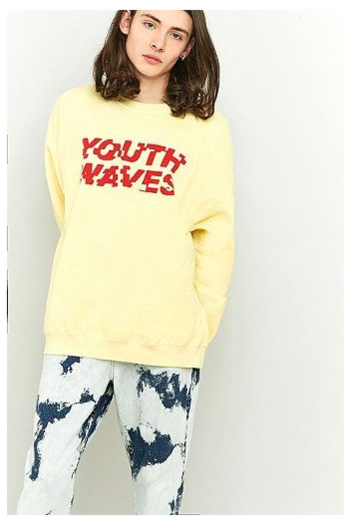UO Youth Waves Yellow Crewneck Sweatshirt, Yellow