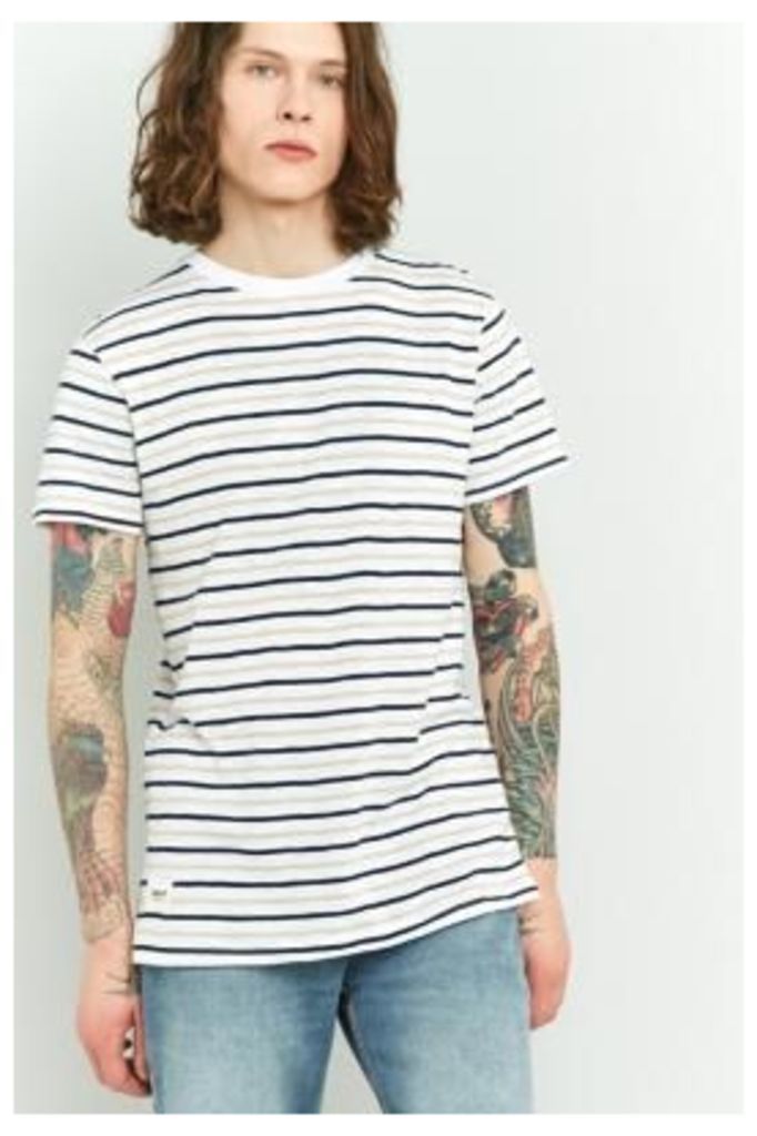 Wemoto Cope White and Peach Striped T-shirt, WHITE