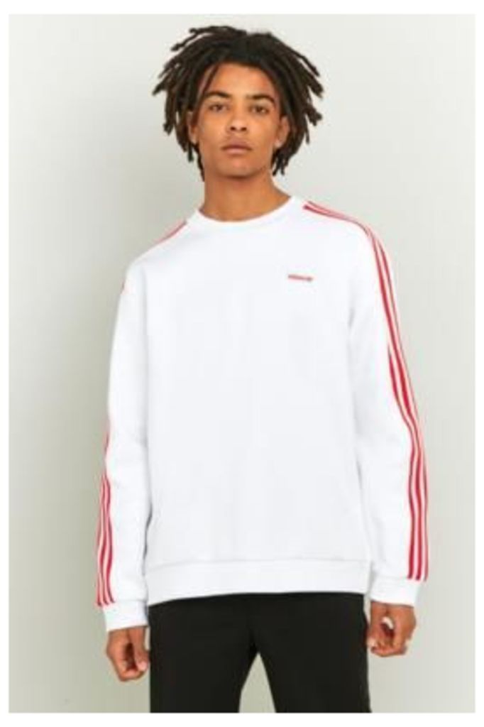 adidas White and Red MDN Crewneck Sweatshirt, White