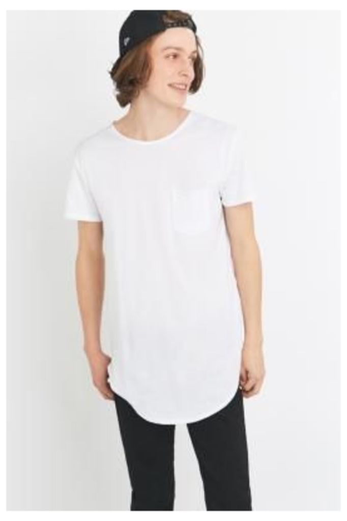 White Curved Hem T-shirt, White