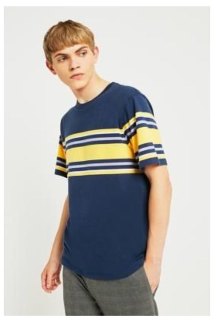 UO Navy and Yellow Placement Stripe T-shirt, Navy