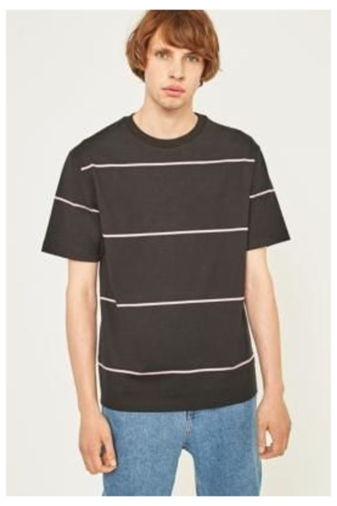 UO Black and Pink Horizontal Stripe T-shirt, Black