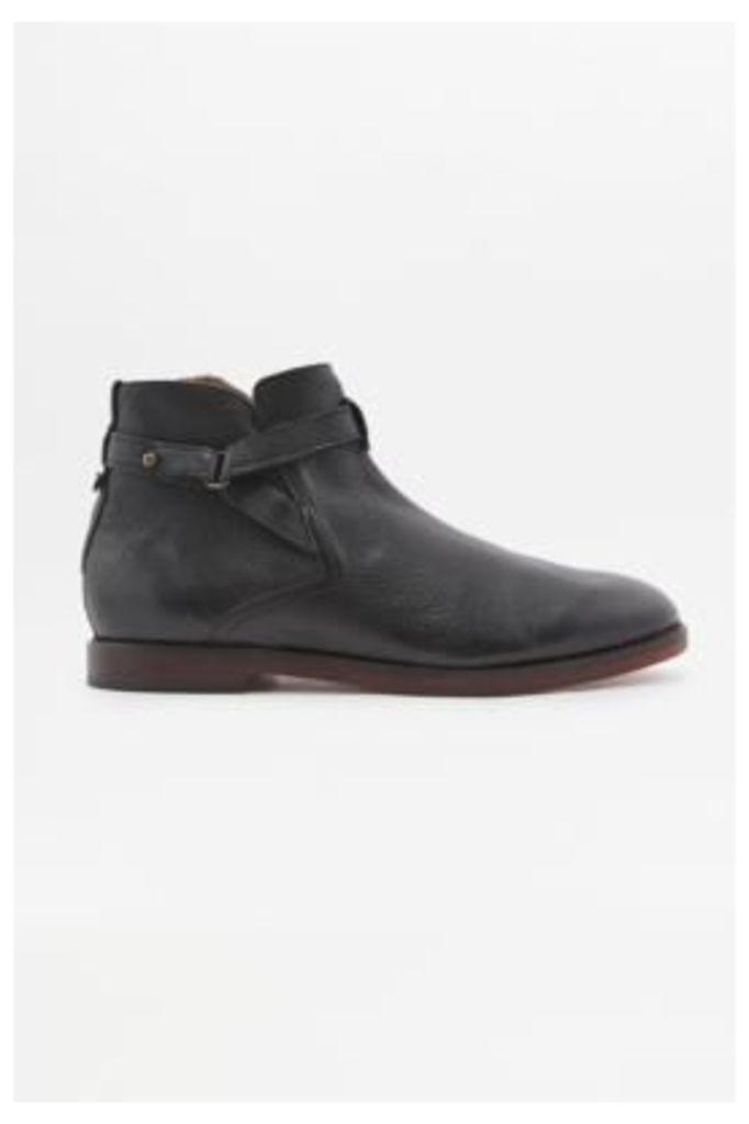 H by Hudson Cutler Black Leather Belted Boots, Black