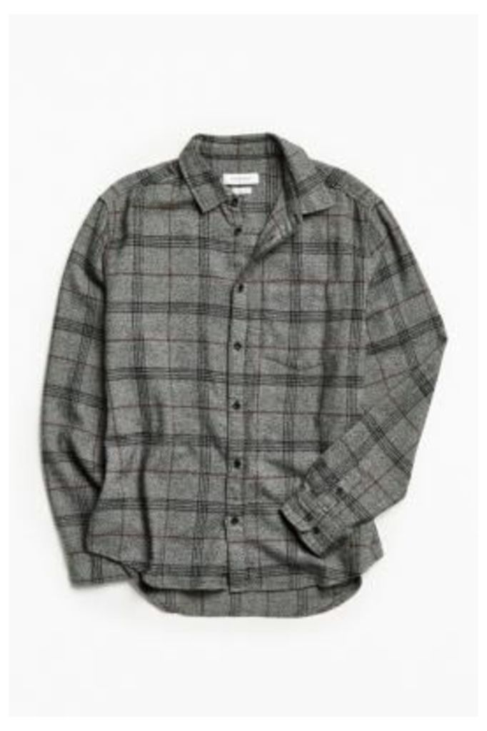 UO Charcoal Plaid Flannel Button-Down Shirt, Dark Grey