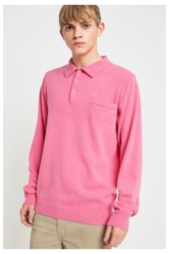 Soulland Pink Long-Sleeve Knitted Polo Shirt, pink
