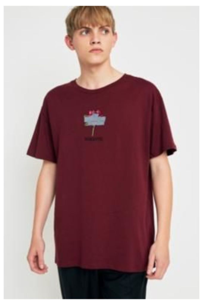 UO Romantic Embroidered Burgundy T-shirt, Maroon
